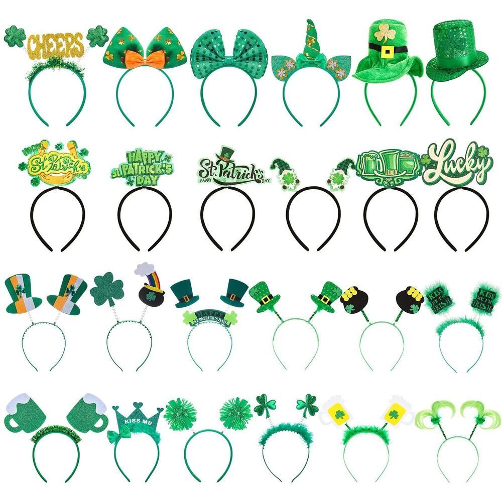 8385 24 Pcs St. Patrick's Day Headband Shamrock Head Boppers Hats Irish